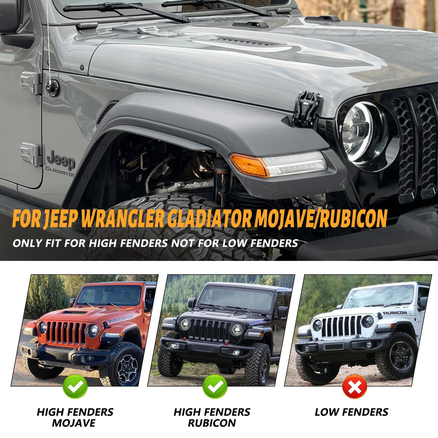 ロント&リアフェンダーフレア 2020-2023 Jeep Wrangler Gladiator JT Mojave & Rubicon に対応、オフロードホイールフレアライナー 4 個